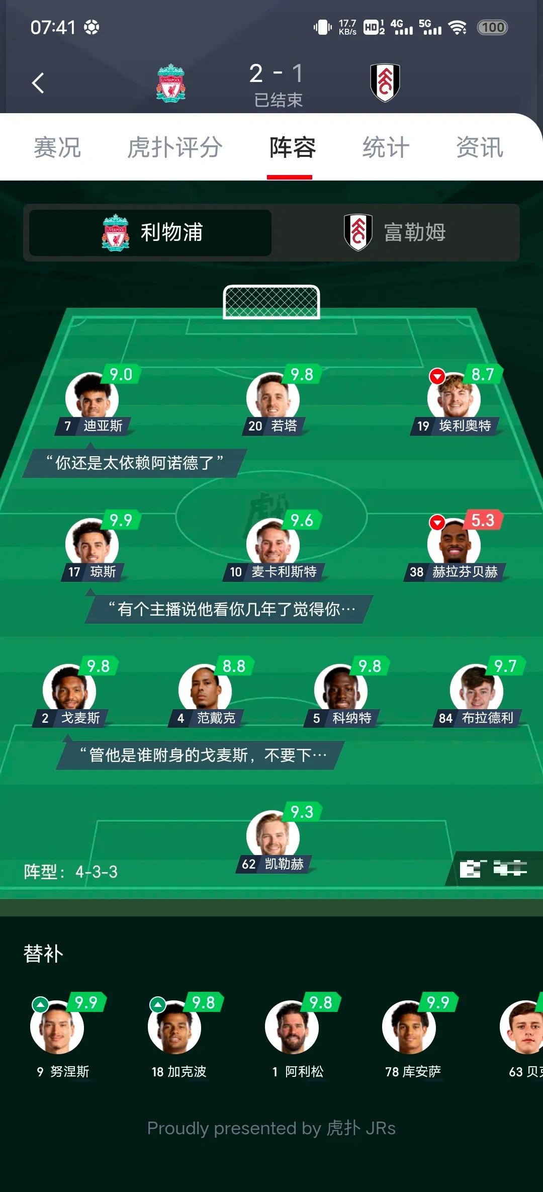 德赢体育-关于利物浦-逼平富勒姆，客场未能取胜的信息